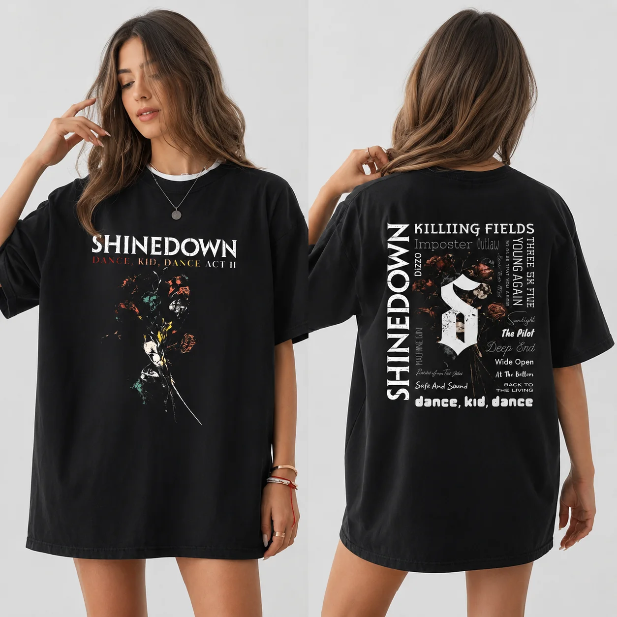 Shinedown Dance Kid Dance Act II Tour Tee Dark Rock Band Graphic T-Shirt