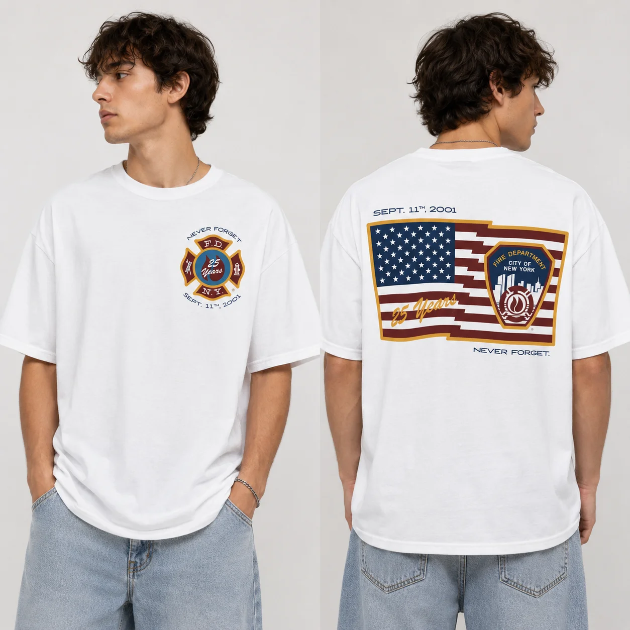 woobulk_1786159808280_0_be78d5.webp Never Forget FDNY 25th Anniversary 9/11 Memorial Tee