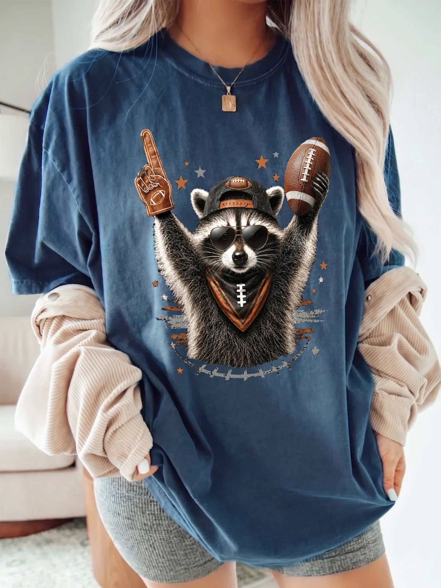 Cute Football Raccoon Game Day Tee for Women