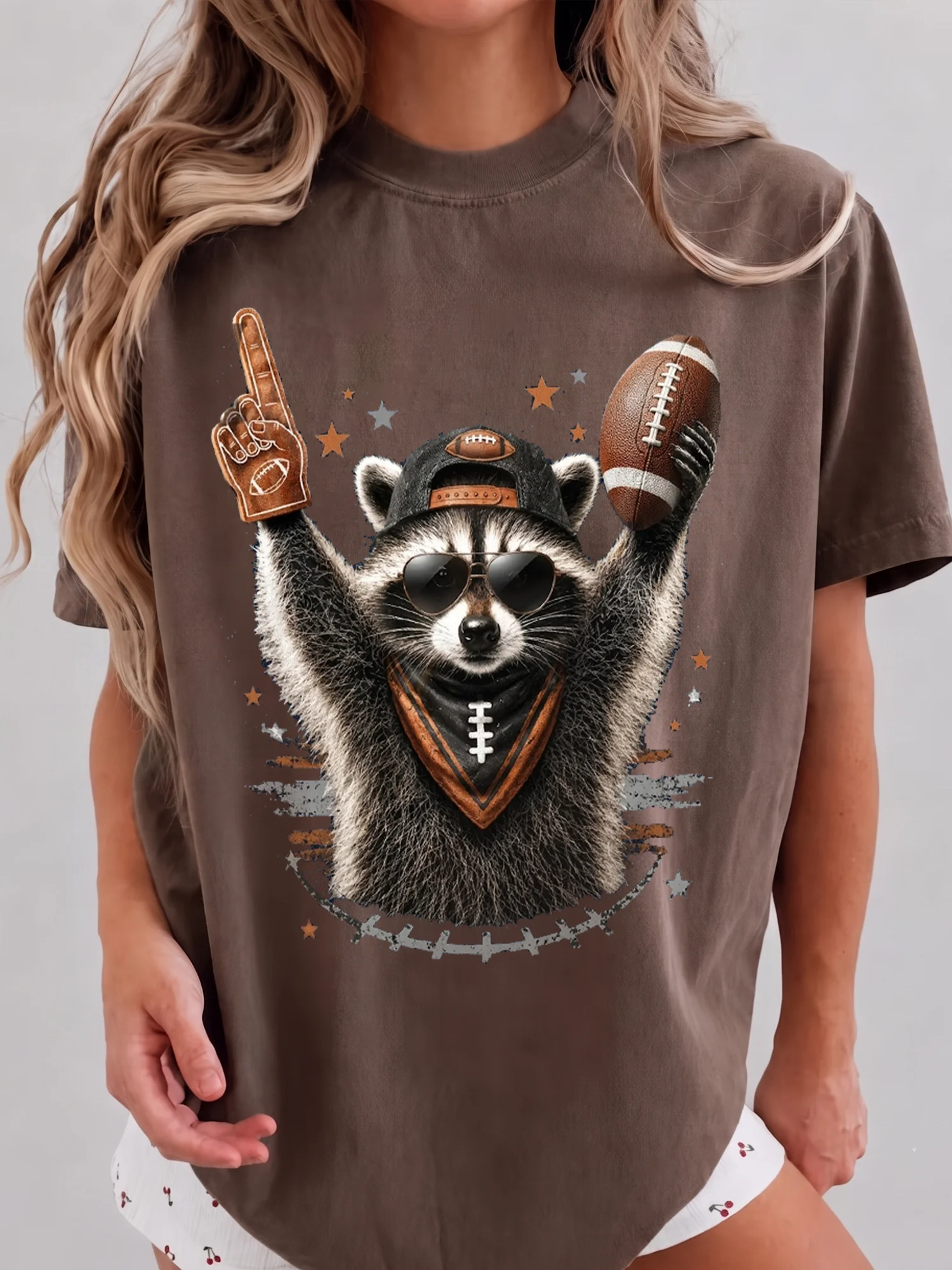 Cute Football Raccoon Game Day Tee for Women