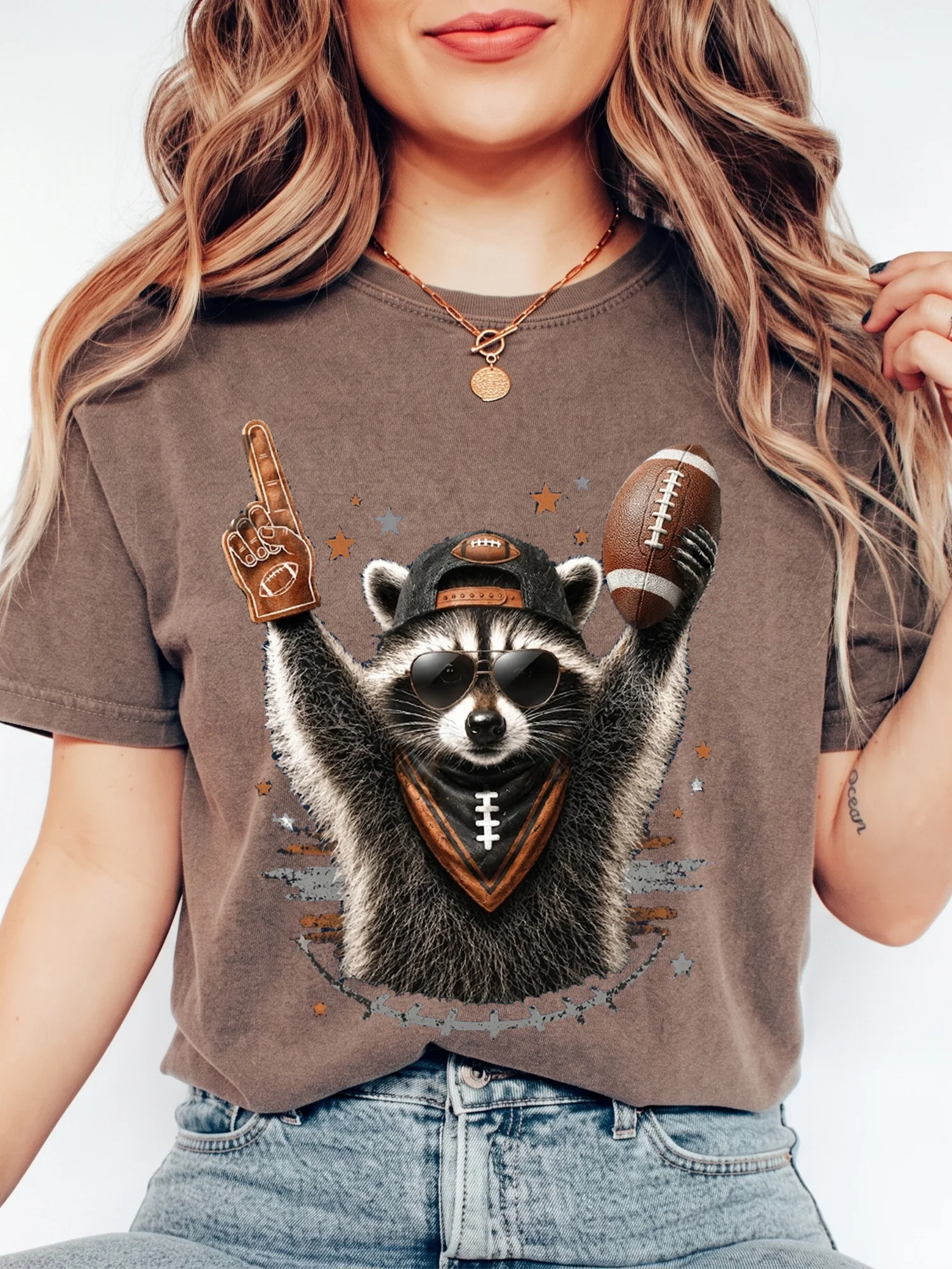 Cute Football Raccoon Game Day Tee for Women