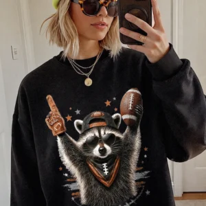 Cute Football Raccoon Game Day Tee for Women