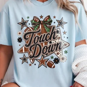 Touch Down Football Tee Retro Game Day Tailgate Shirt for Women