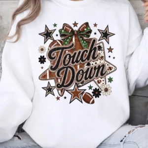 Touch Down Football Tee Retro Game Day Tailgate Shirt for Women