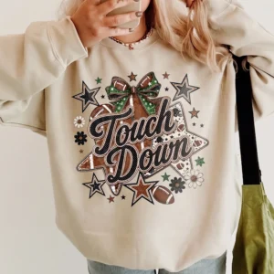 Touch Down Football Tee Retro Game Day Tailgate Shirt for Women