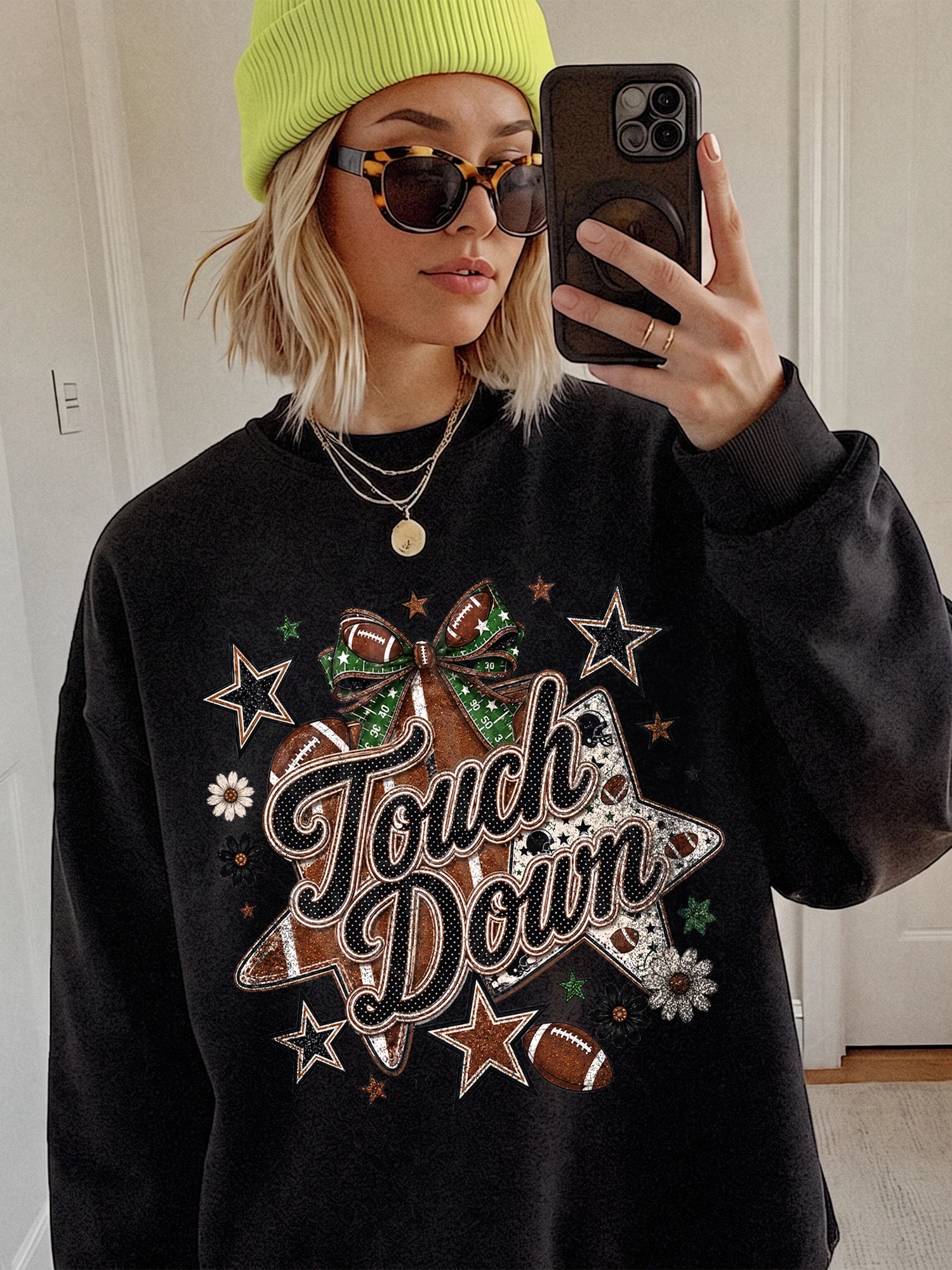 Touch Down Football Tee Retro Game Day Tailgate Shirt for Women