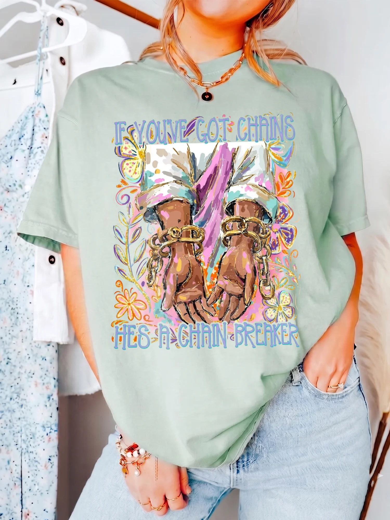 Chain Breaker Christian Tee Jesus Breaking Chains Faith Shirt for Women