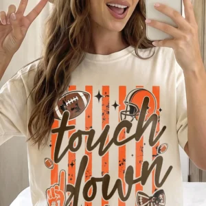 Football Game Day Touchdown Fan Tee Go Team Tailgate Shirt for Women