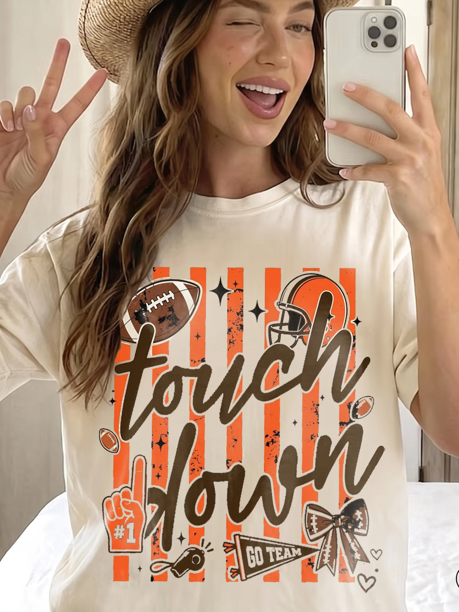 Football Game Day Touchdown Fan Tee Go Team Tailgate Shirt for Women