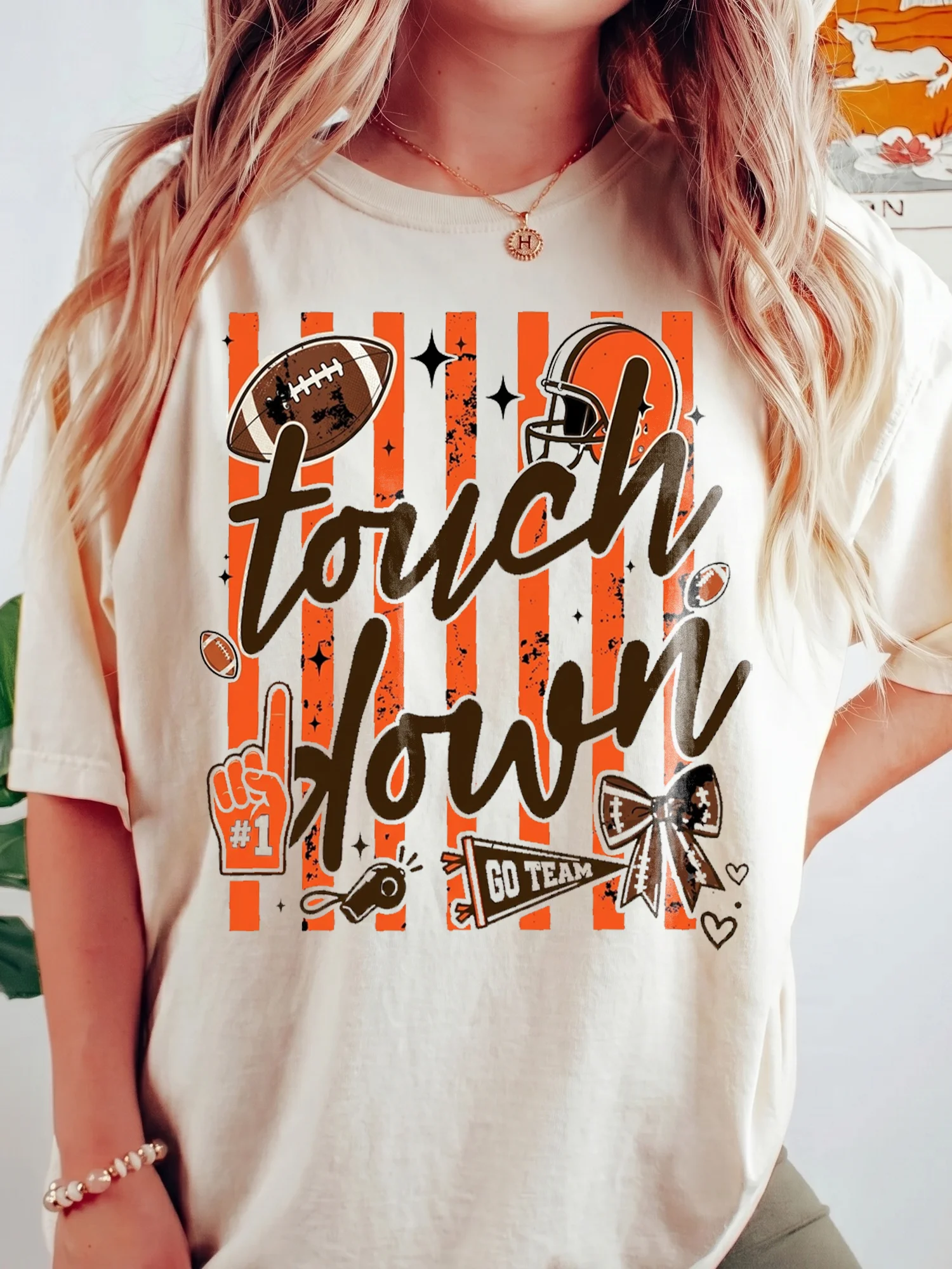 Football Game Day Touchdown Fan Tee Go Team Tailgate Shirt for Women