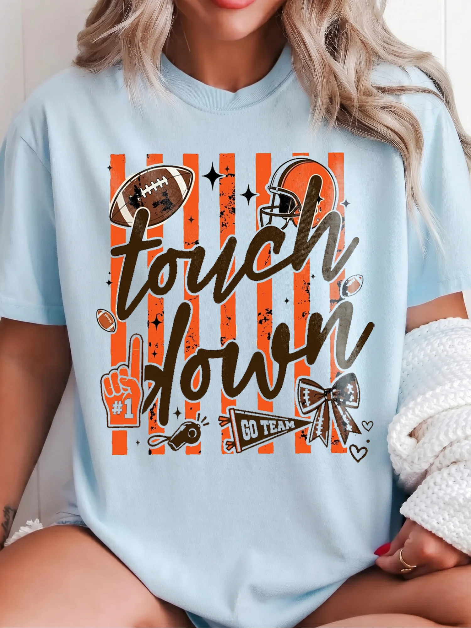 Football Game Day Touchdown Fan Tee Go Team Tailgate Shirt for Women