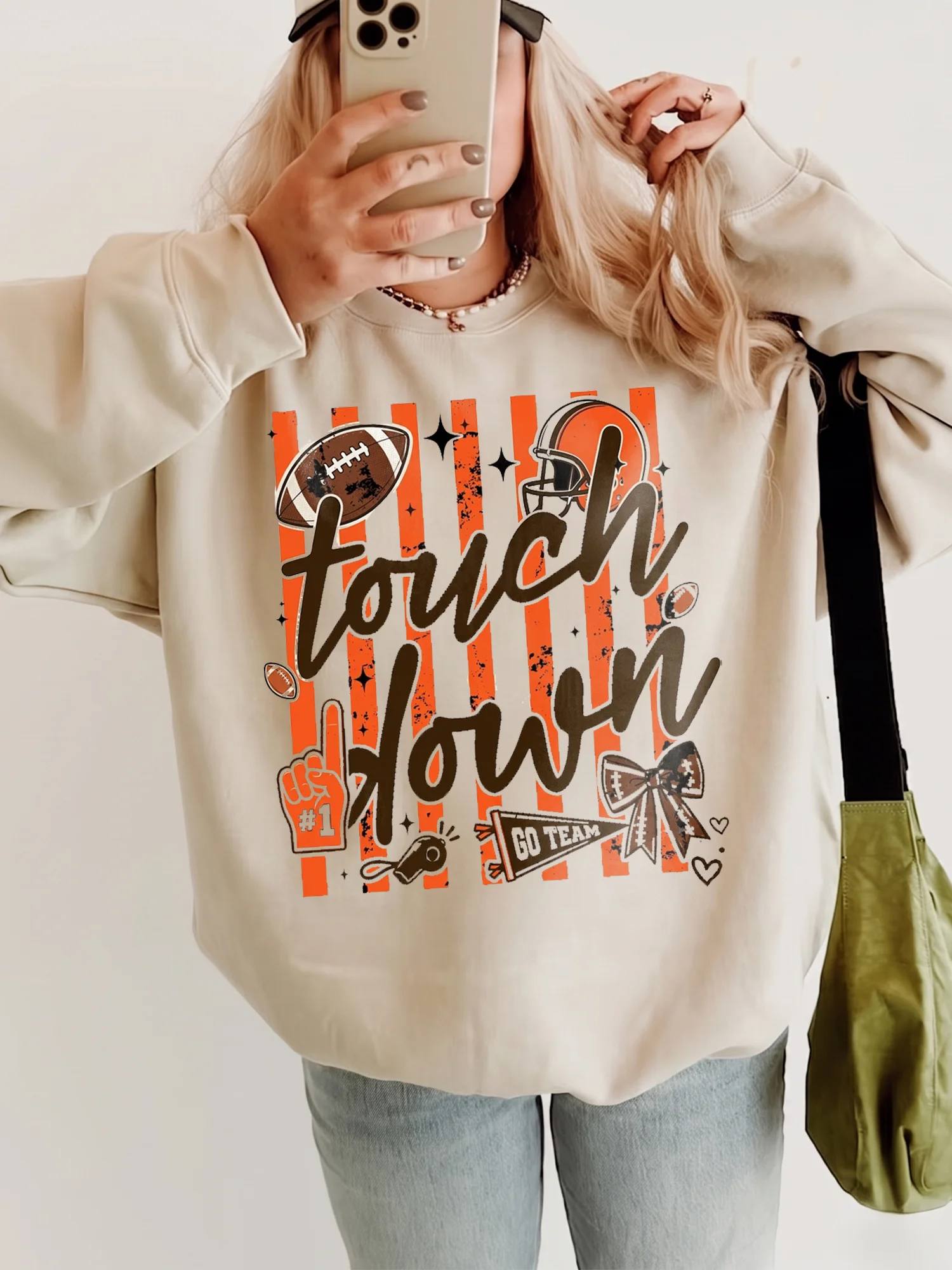 Football Game Day Touchdown Fan Tee Go Team Tailgate Shirt for Women