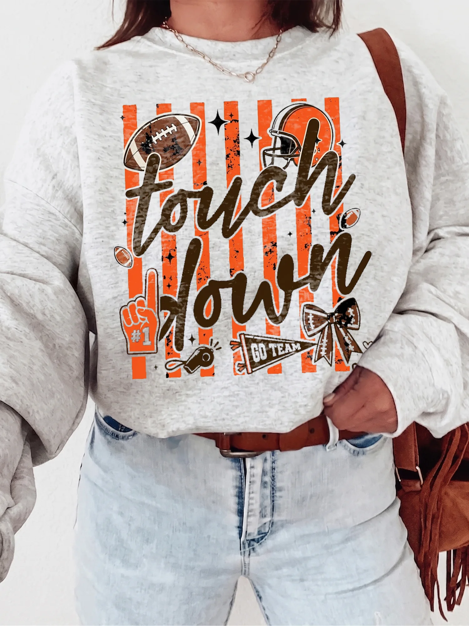 Football Game Day Touchdown Fan Tee Go Team Tailgate Shirt for Women