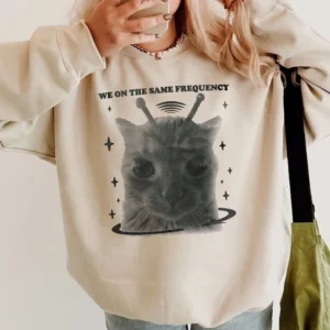 We On The Same Frequency Alien Cat Graphic Tee Gift for Best Friends