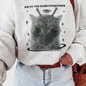 We On The Same Frequency Alien Cat Graphic Tee Gift for Best Friends