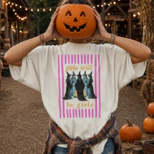 Girls Will Be Girls Witches Coven Tee Vintage Halloween Shirt for Women