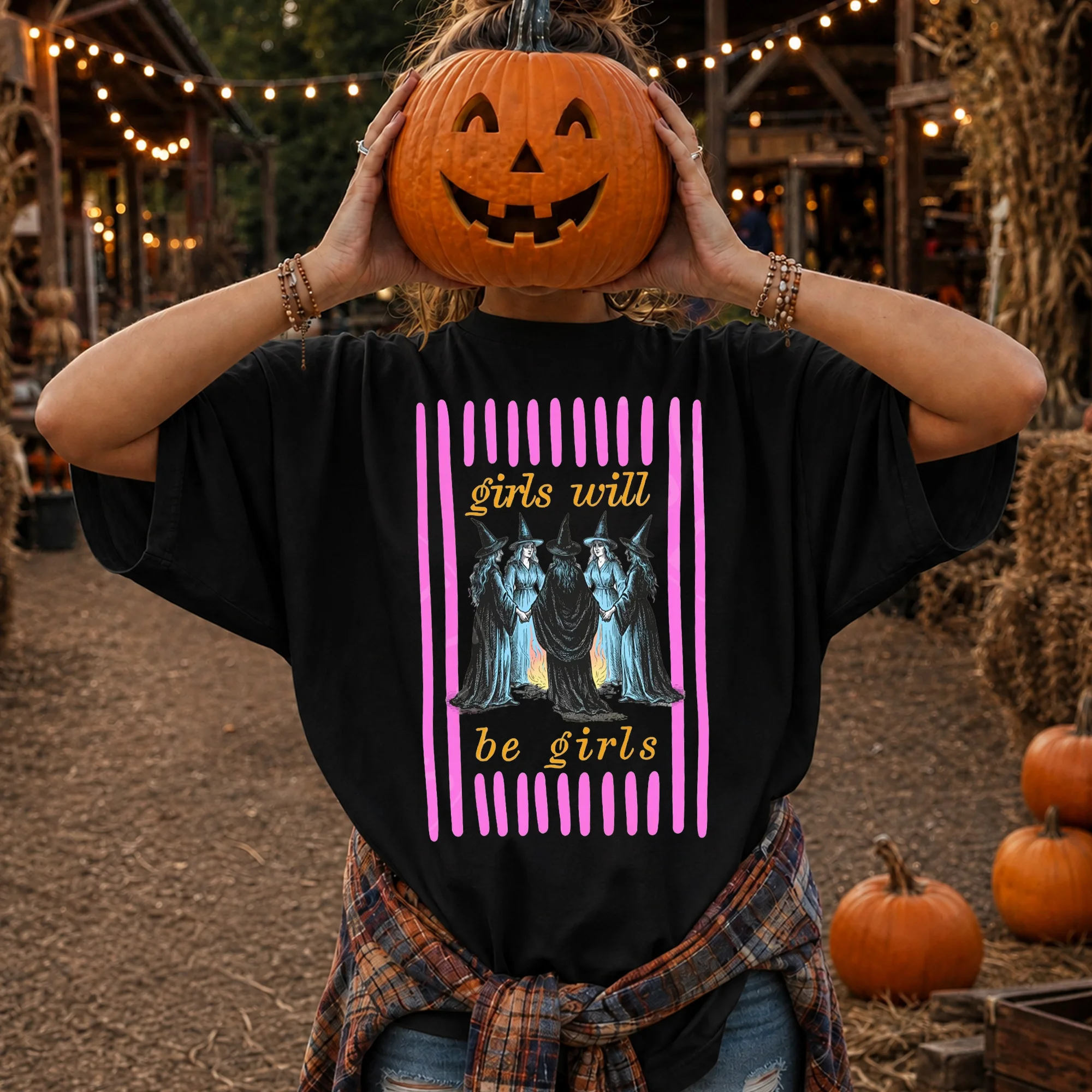 Girls Will Be Girls Witches Coven Tee Vintage Halloween Shirt for Women