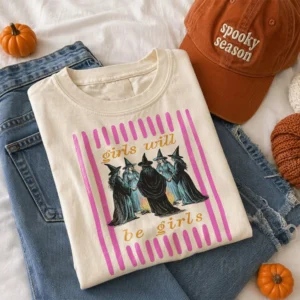 Girls Will Be Girls Witches Coven Tee Vintage Halloween Shirt for Women