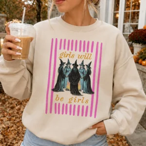 Girls Will Be Girls Witches Coven Tee Vintage Halloween Shirt for Women