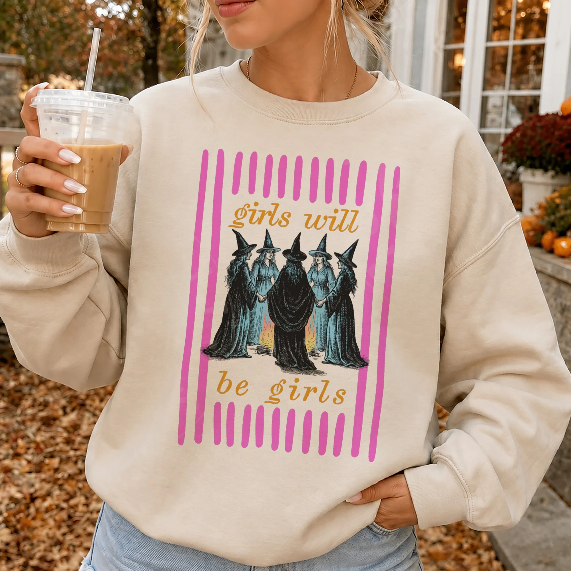 Girls Will Be Girls Witches Coven Tee Vintage Halloween Shirt for Women