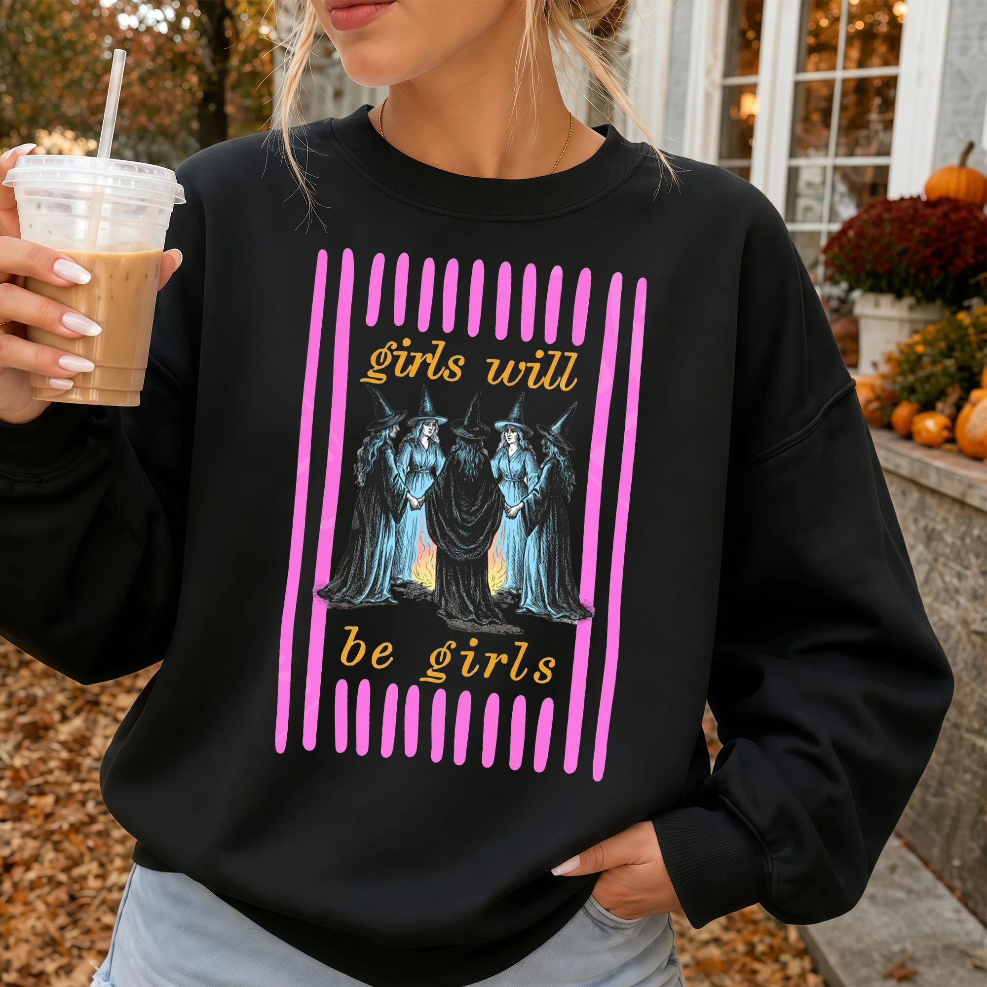 Girls Will Be Girls Witches Coven Tee Vintage Halloween Shirt for Women