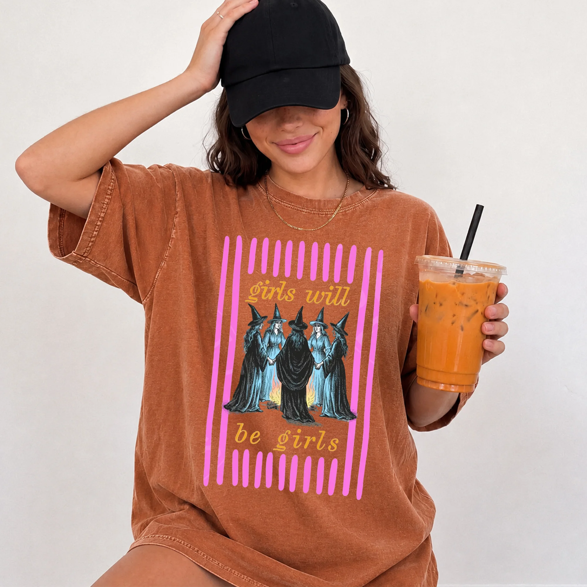 Girls Will Be Girls Witches Coven Tee Vintage Halloween Shirt for Women
