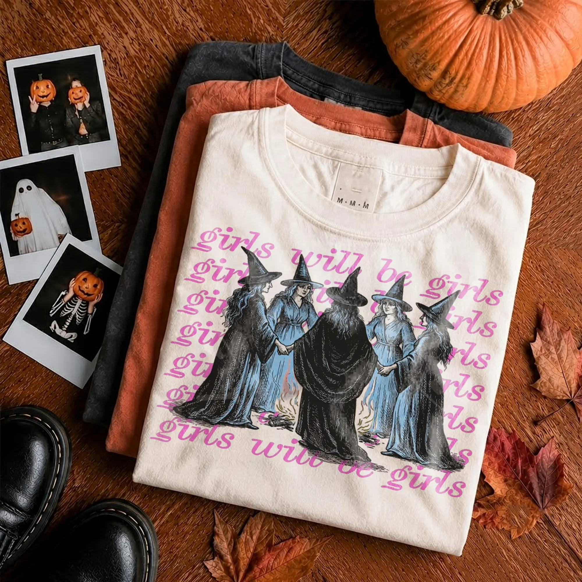 Girls Will Be Girls Witchy Graphic Tee Spooky Fall Shirt for Women