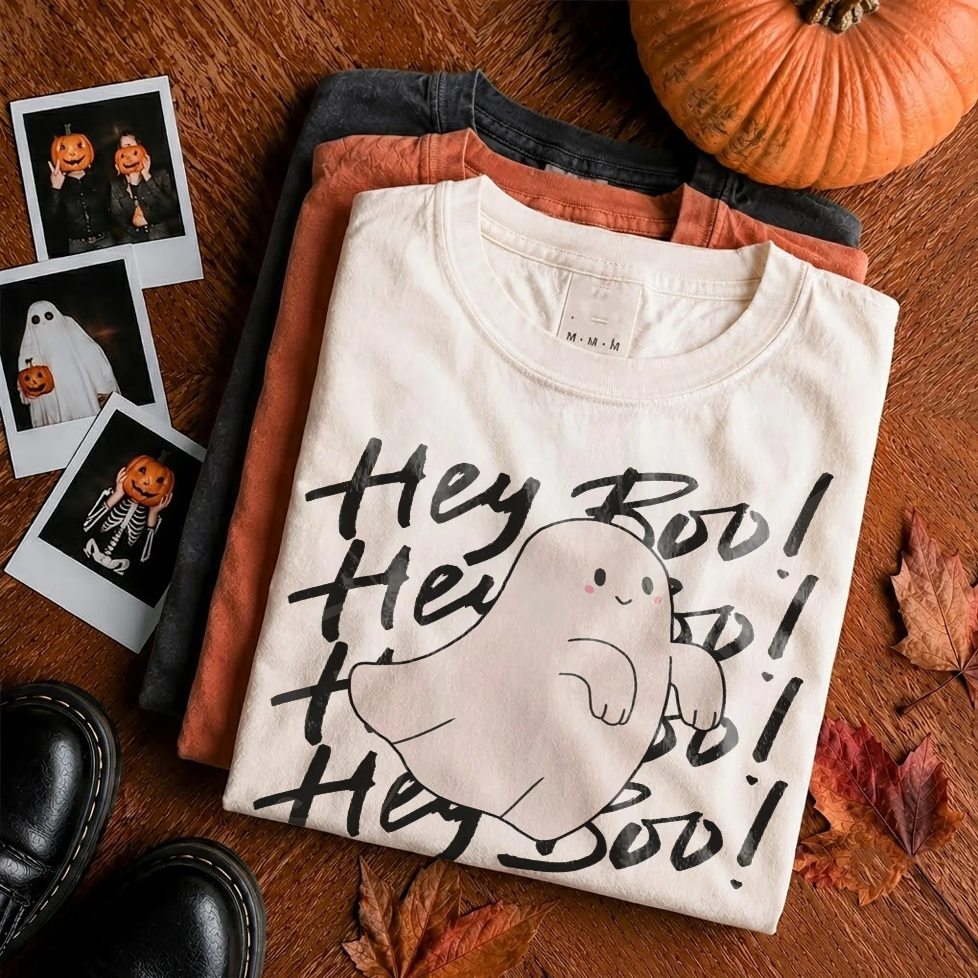 Hey Boo Cute Ghost Halloween Tee Spooky Season Shirt for Women