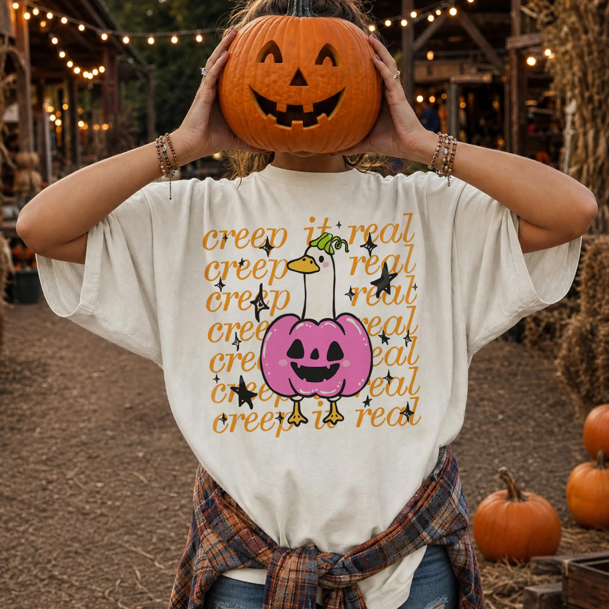 Creep It Real Goose Pumpkin Costume Halloween Tee Cute Spooky Season Shirt