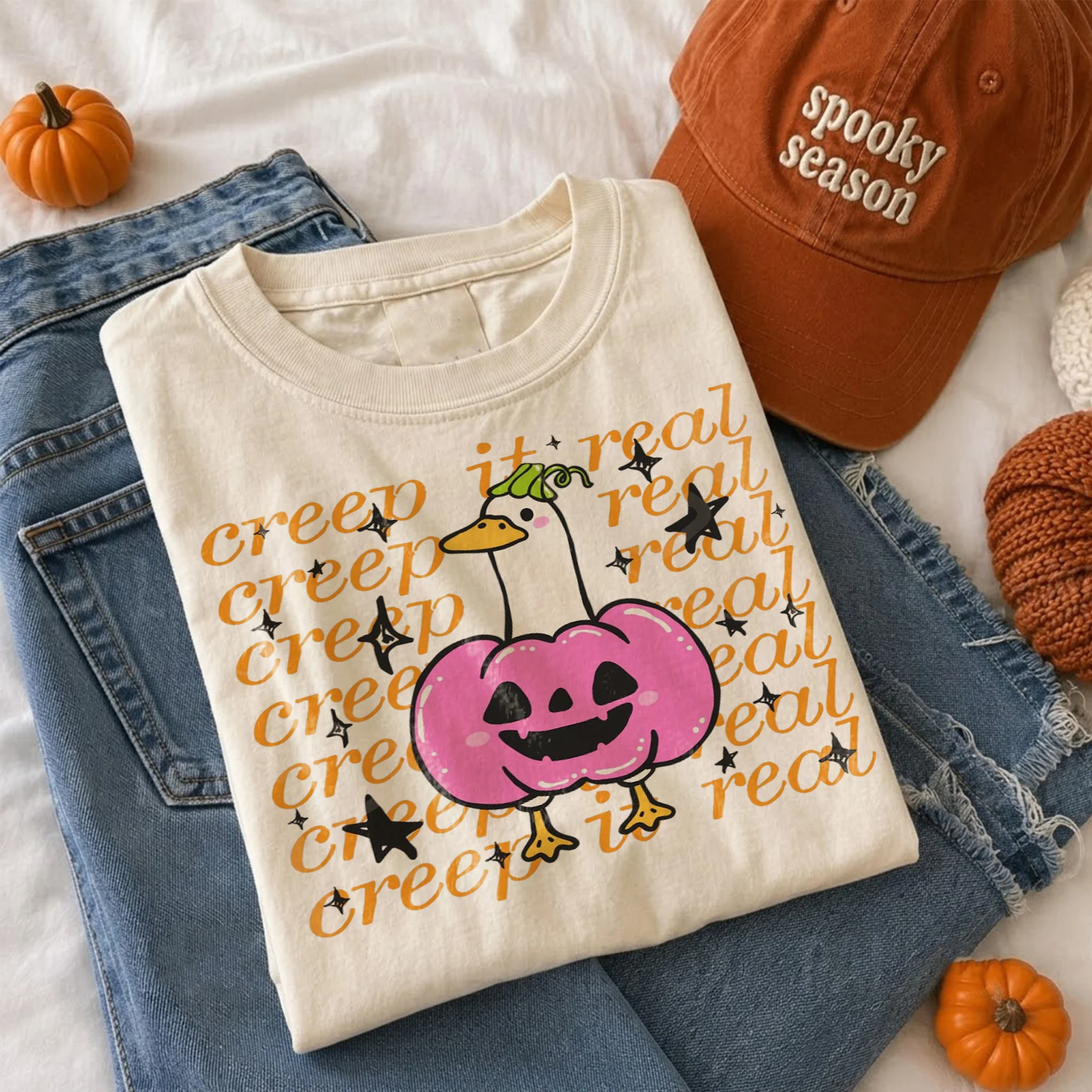 Creep It Real Goose Pumpkin Costume Halloween Tee Cute Spooky Season Shirt