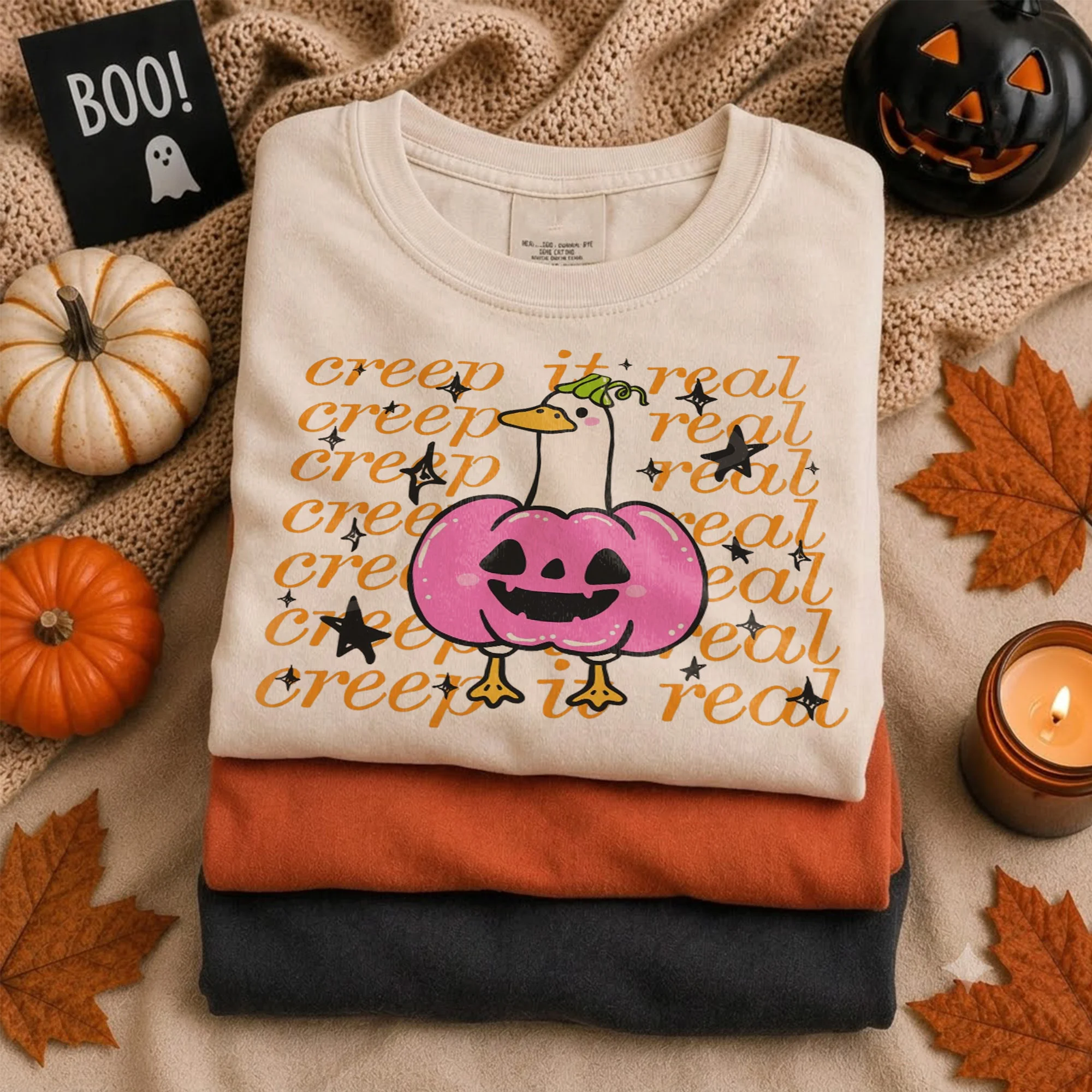 Creep It Real Goose Pumpkin Costume Halloween Tee Cute Spooky Season Shirt