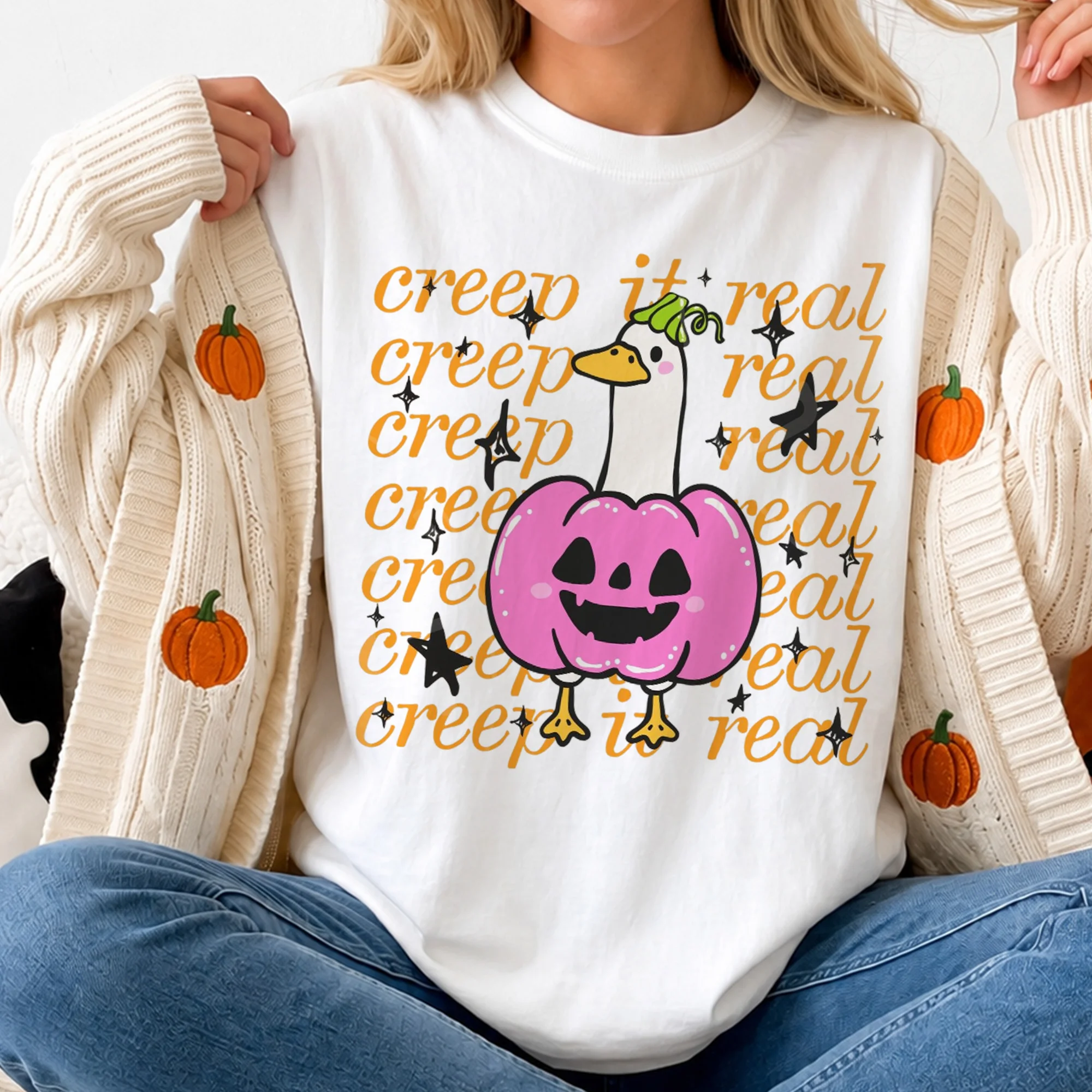 Creep It Real Goose Pumpkin Costume Halloween Tee Cute Spooky Season Shirt