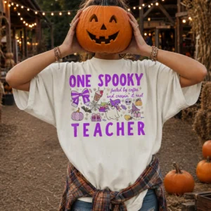 Spooky Teacher Halloween Shirt, Fueled By Coffee Creepin It Real Tee