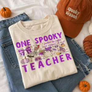 Spooky Teacher Halloween Shirt, Fueled By Coffee Creepin It Real Tee