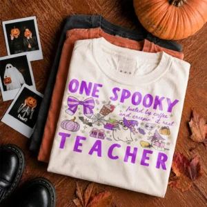 Spooky Teacher Halloween Shirt, Fueled By Coffee Creepin It Real Tee