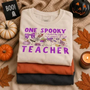 Spooky Teacher Halloween Shirt, Fueled By Coffee Creepin It Real Tee