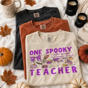 Spooky Teacher Halloween Shirt, Fueled By Coffee Creepin It Real Tee