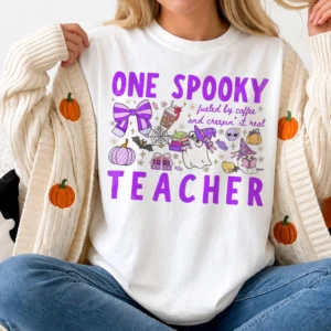 Spooky Teacher Halloween Shirt, Fueled By Coffee Creepin It Real Tee