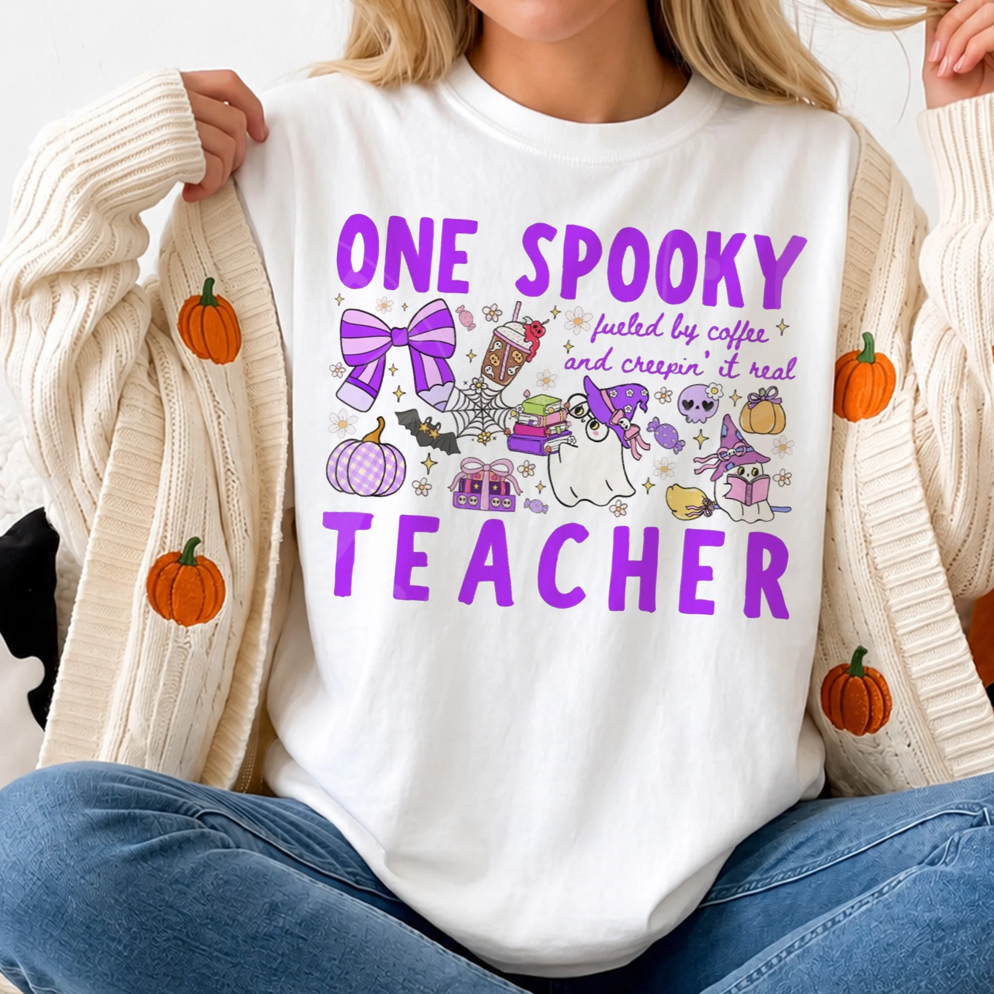 Spooky Teacher Halloween Shirt, Fueled By Coffee Creepin It Real Tee