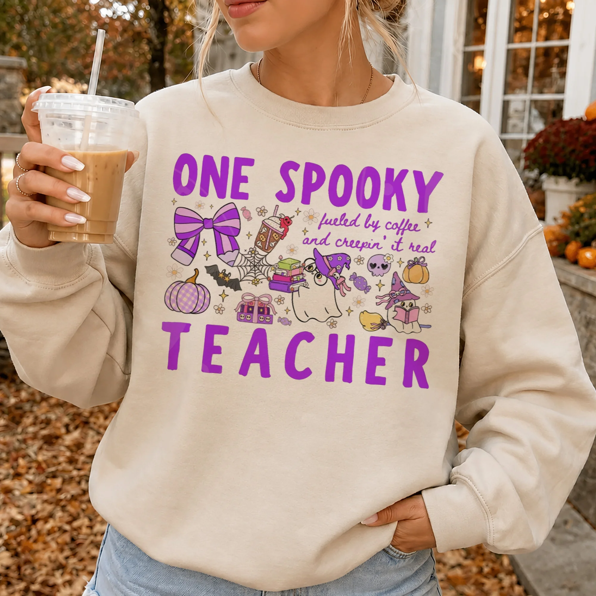 Spooky Teacher Halloween Shirt, Fueled By Coffee Creepin It Real Tee
