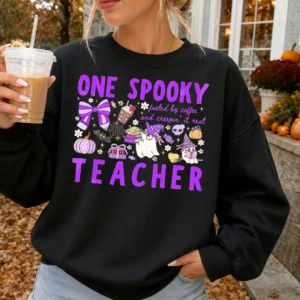 Spooky Teacher Halloween Shirt, Fueled By Coffee Creepin It Real Tee