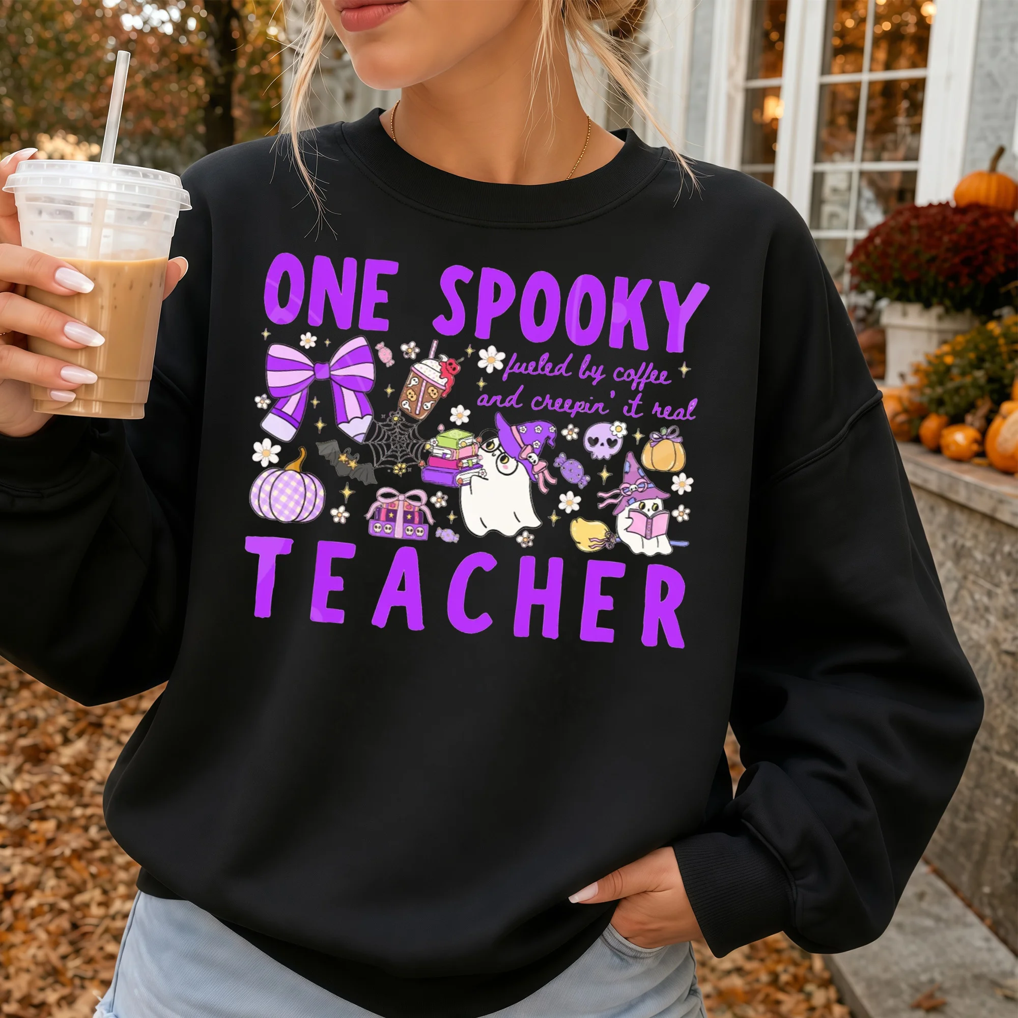 Spooky Teacher Halloween Shirt, Fueled By Coffee Creepin It Real Tee