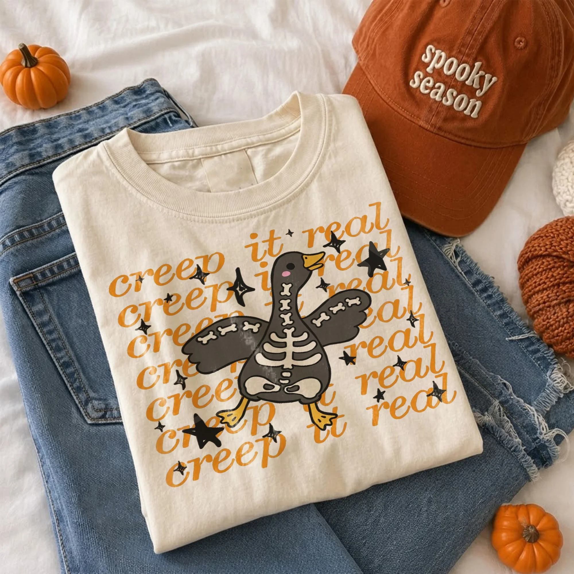 Creep It Real Tee Skeleton Goose Spooky Season Halloween Shirt