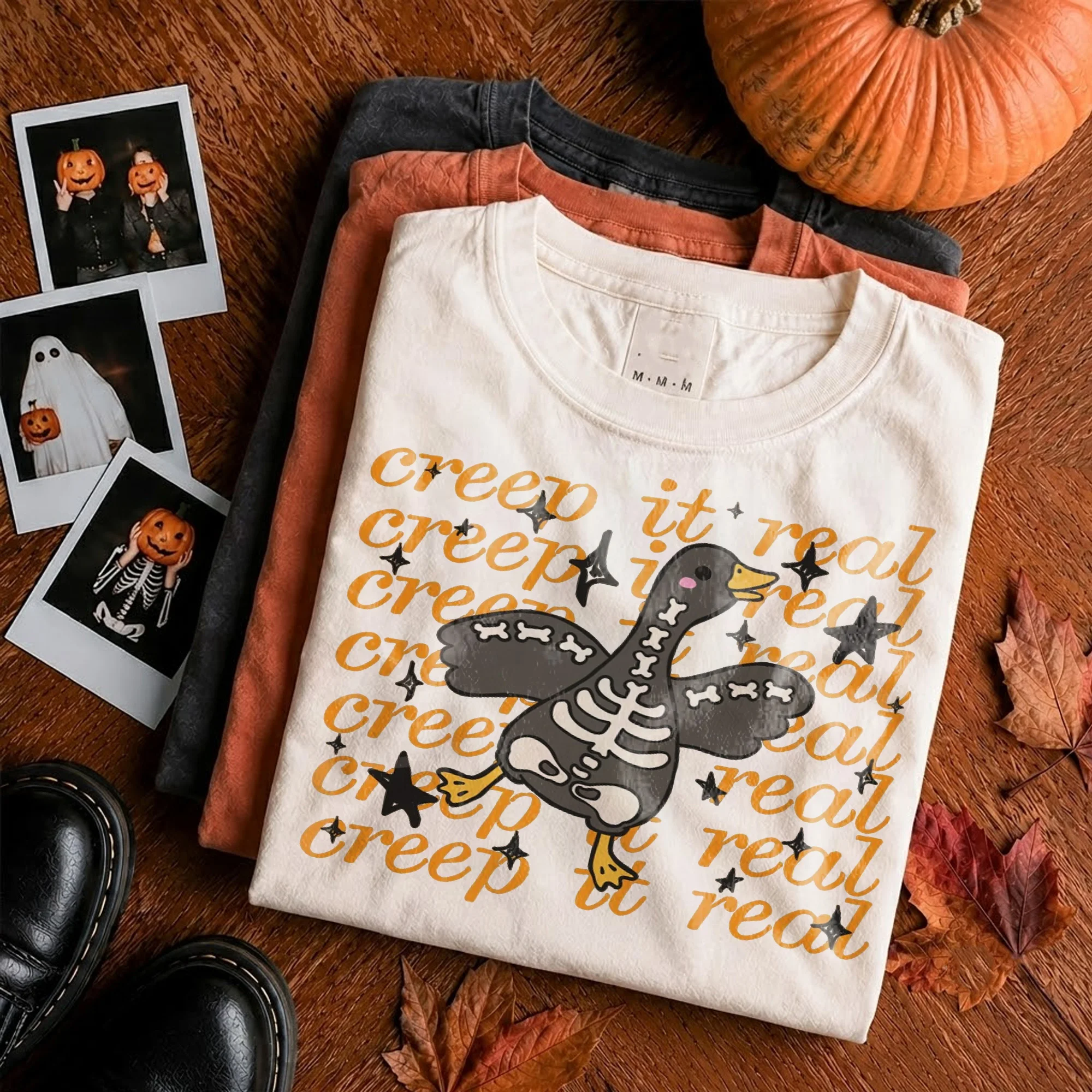 Creep It Real Tee Skeleton Goose Spooky Season Halloween Shirt