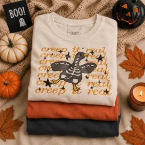 Creep It Real Tee Skeleton Goose Spooky Season Halloween Shirt