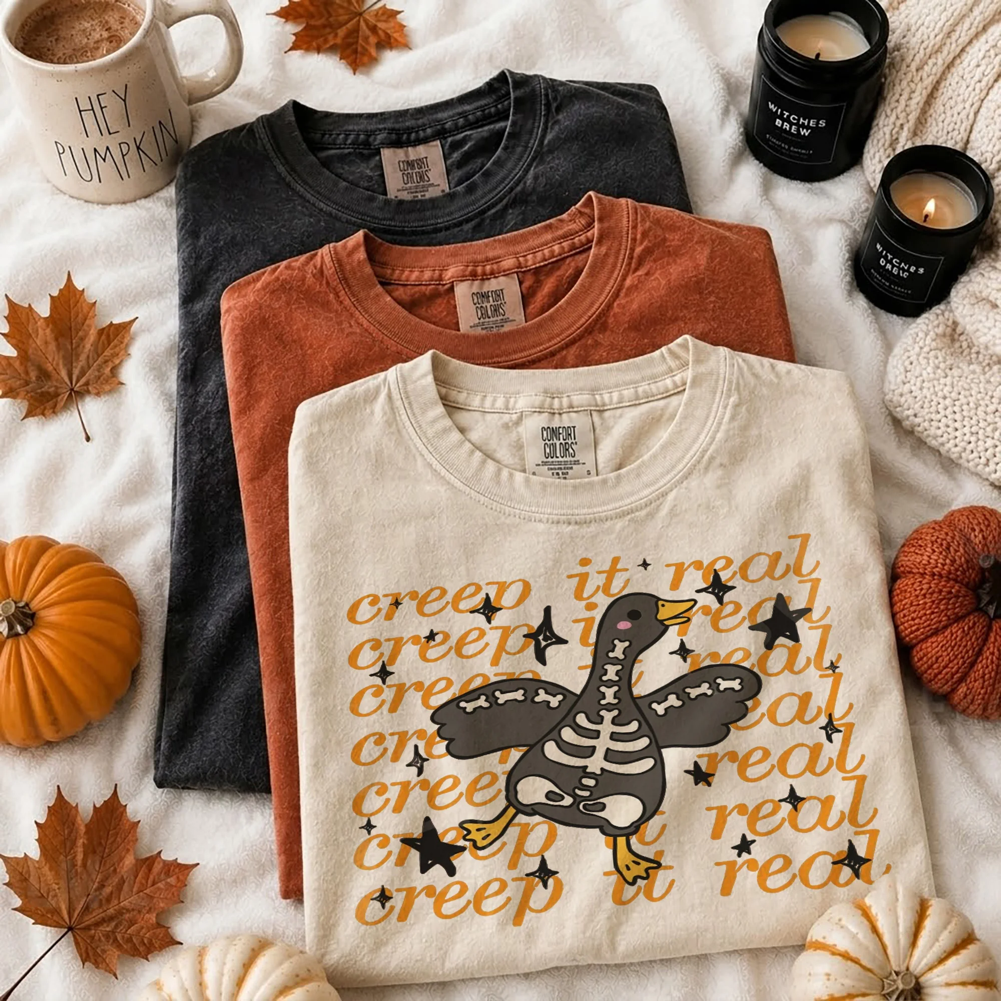 Creep It Real Tee Skeleton Goose Spooky Season Halloween Shirt