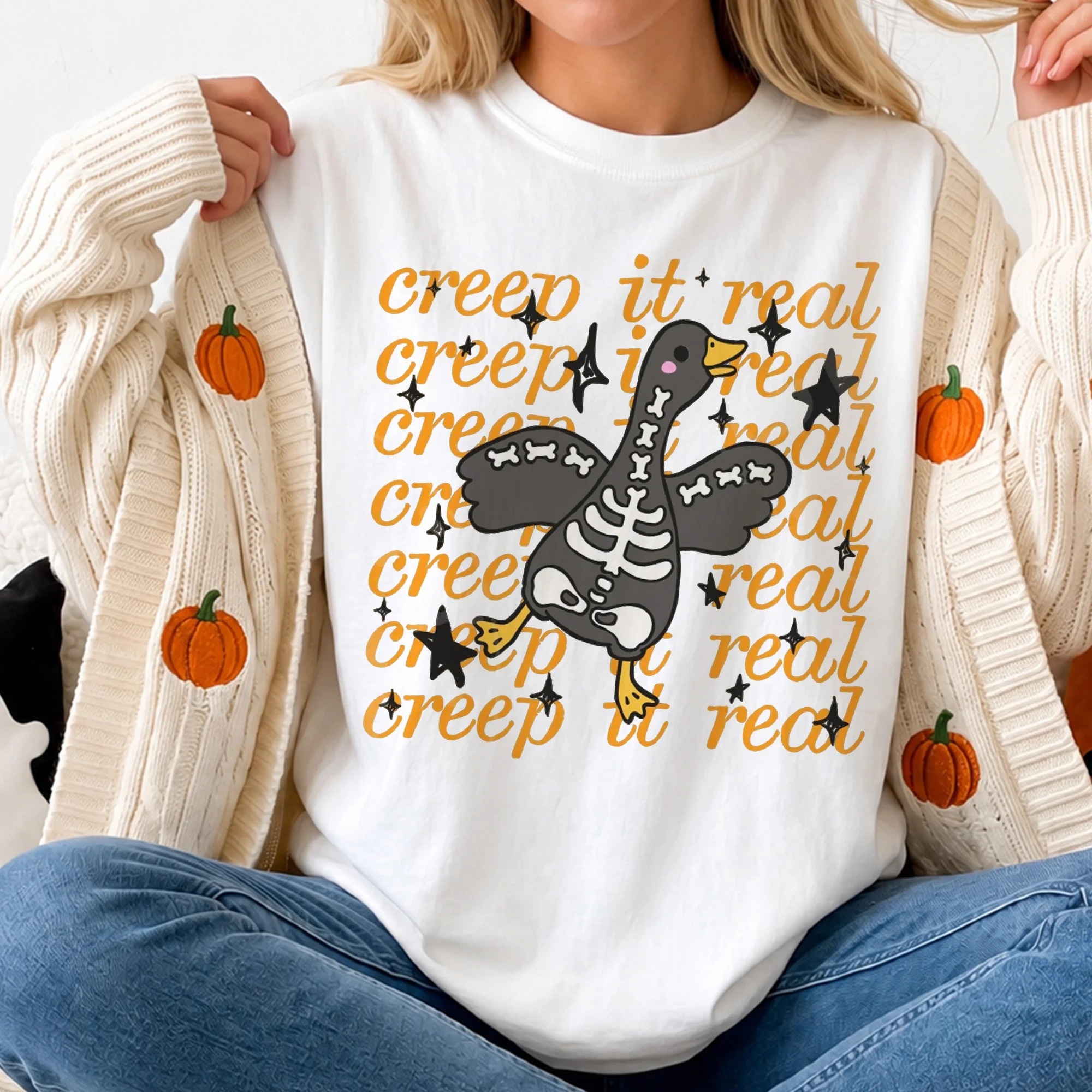 Creep It Real Tee Skeleton Goose Spooky Season Halloween Shirt