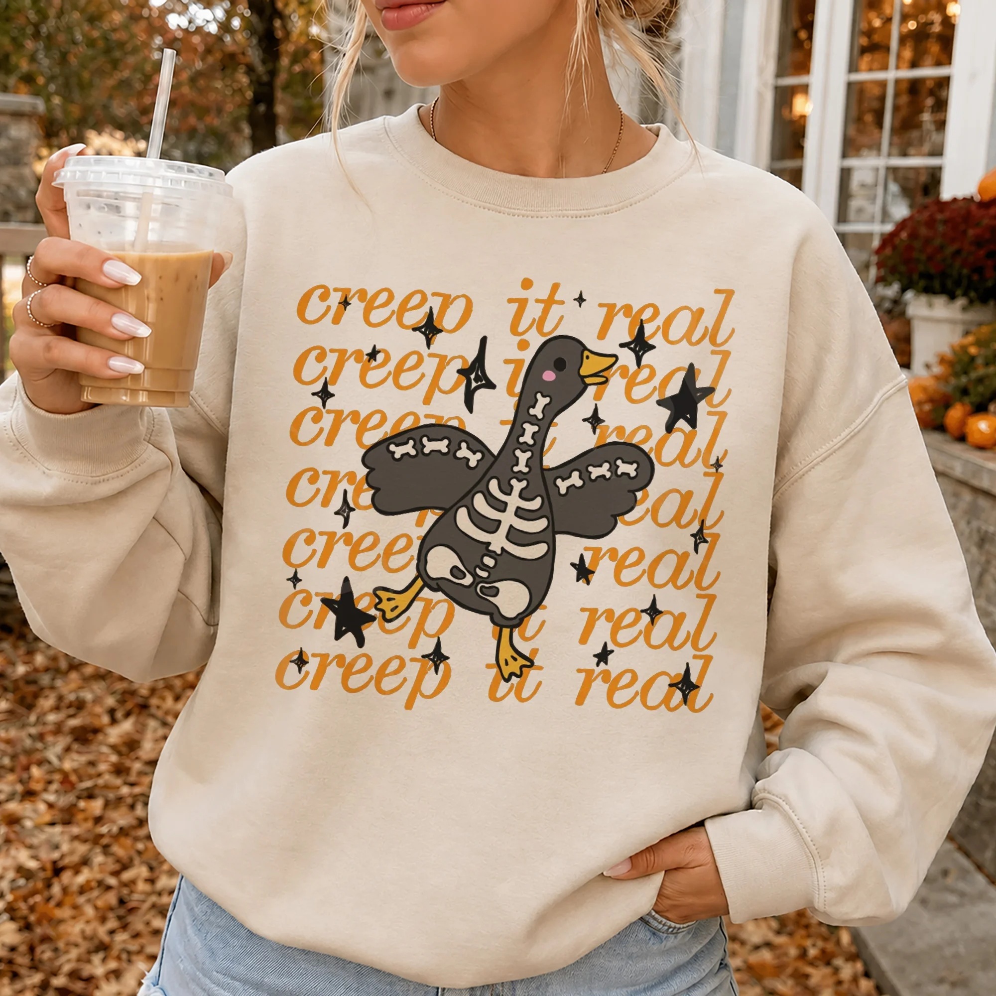 Creep It Real Tee Skeleton Goose Spooky Season Halloween Shirt