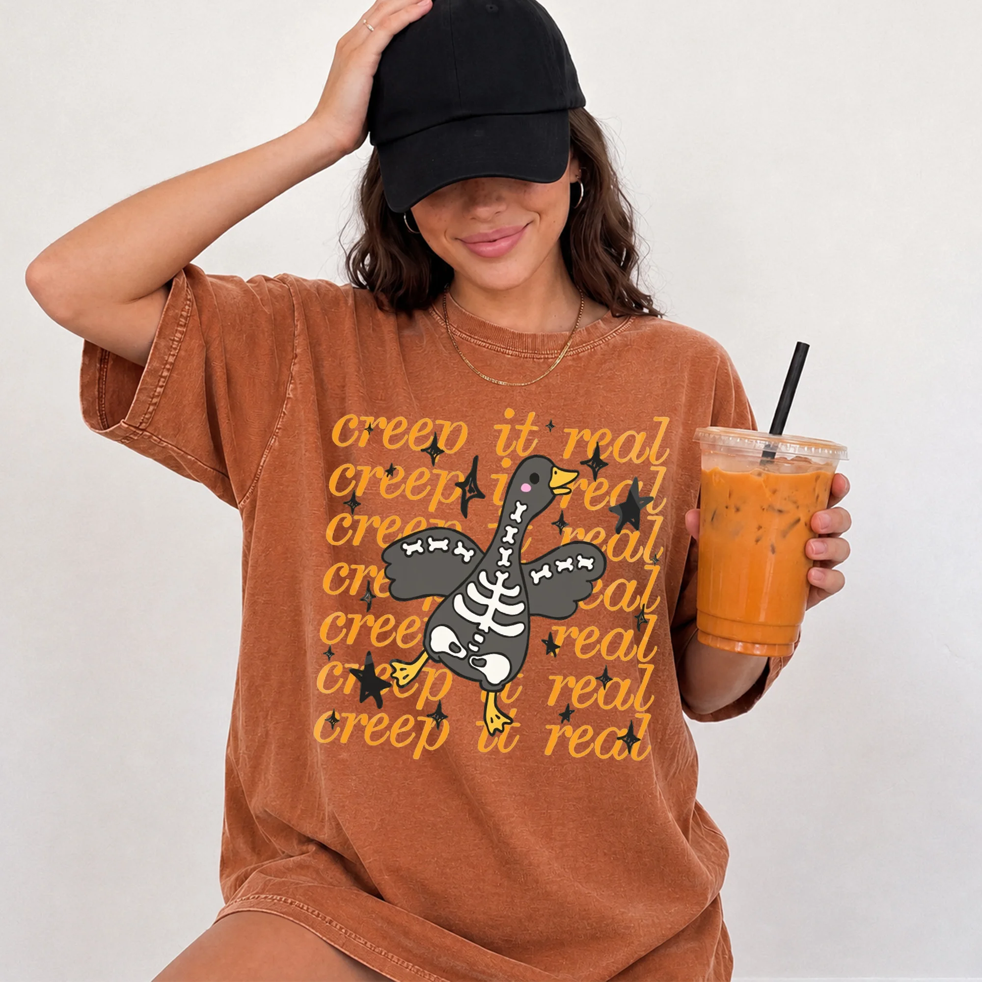 Creep It Real Tee Skeleton Goose Spooky Season Halloween Shirt