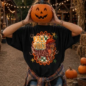 Fall Vibes Western Dachshund Tee Retro Autumn Pumpkin Patch Shirt for Dog Lovers